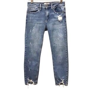 JBD. 27 Jeans Women’s Tapered Leg Distressed Frayed Hems Stretch Style DP443